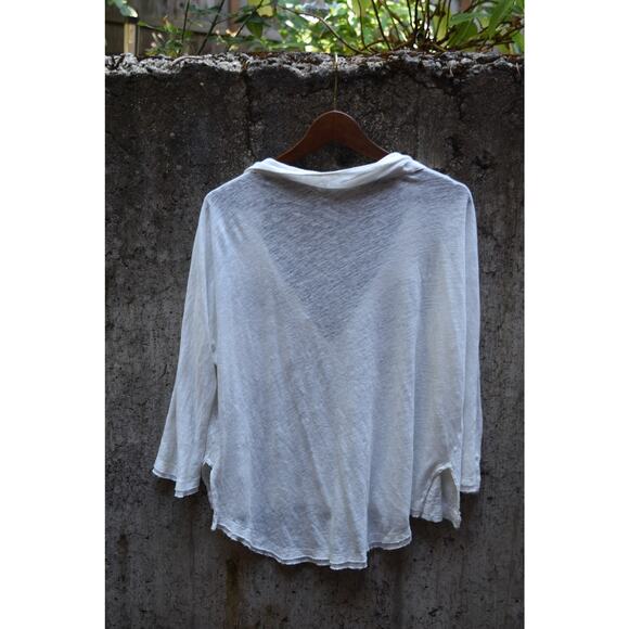 We The Free by Free People White Linen Cotton Collared V-Neck Top – Size M - Picture 2 of 5